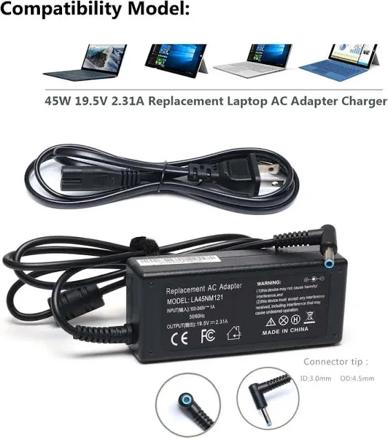 45W Ac Adapter Charger/Power Supply for HP 17-AK 17-AR 17-BS 17-by 17-CA 17-CN:17-ak013dx 17-by1053dx 17-by0021dx by0088cl by1061st by0053cl 17-bs062st 17-ca0020nr 17-ar050wm 17-cn0021nr 17-cn0025nr