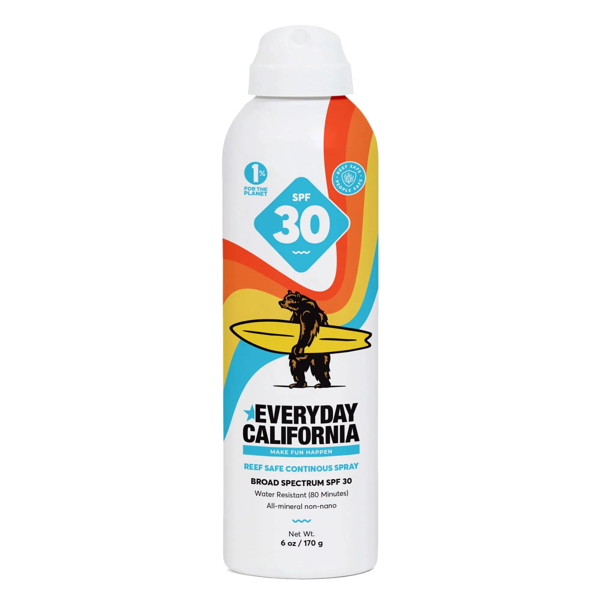 Everyday California SPF 30 Reef Safe Mineral Spray Sport Sunscreen Water Resistant Zinc Sunblock Free of Oxybenzone