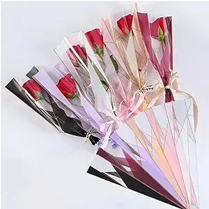 150 Counts /6 Colors Flower Wrapping Paper Single Rose Packaging Bag