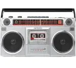 Radio Cassette Stereo Boombox With Bluetooth Audio in Silver