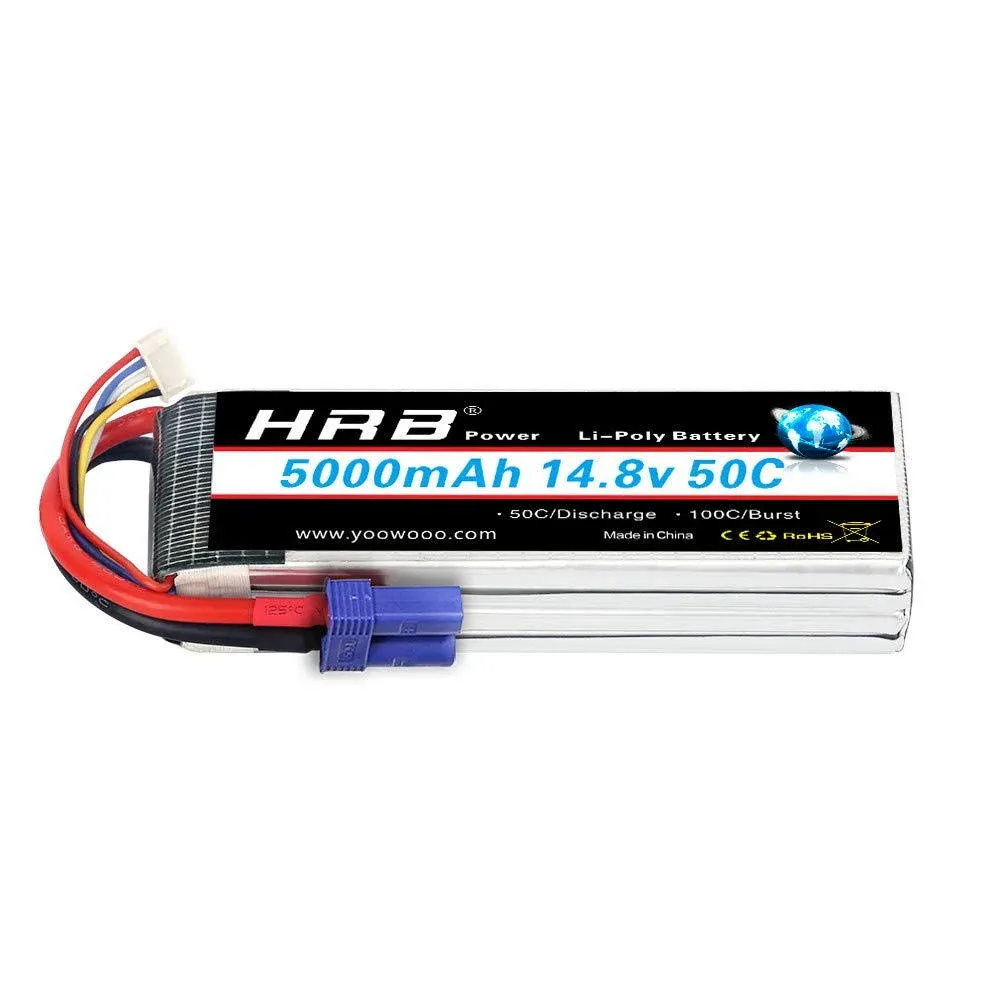 HRB 4S Lipo Battery 14.8V 5000mAh 50C with EC5 Connector Compatible with Traxxas RC Cars RC Quadcopter Airplane Car Truck Boat Hobby