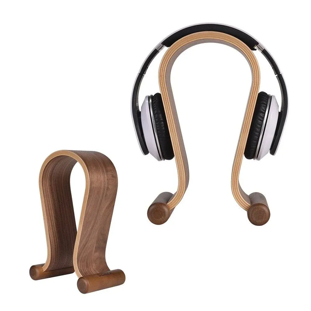 Universal Leather WOOD Headphone Stand Gaming all Sizes &amp; Brands Headset Holder