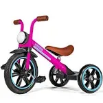 KRIDDO Kids Tricycle, 12 Inch Puncture Free Rubber Wheel w Front Light, Adjus...