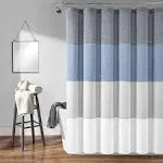 Lush Décor Color Block Ombre Yarn Dyed Eco-Friendly Recycled Cotton Shower Curtain Navy/Blue Single 72X72