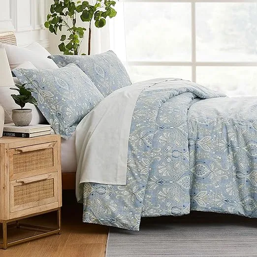 Southshore Fine Living, Inc. Paisley Grace Collection - Premium Quality, All-Season Down Alternative Easy Case, Over-Sized 3-Piece Comforter Set, Full/Queen, Blue