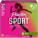 Playtex Sport Tampons, Plastic, Super, Fragrance Free - 36 tampons