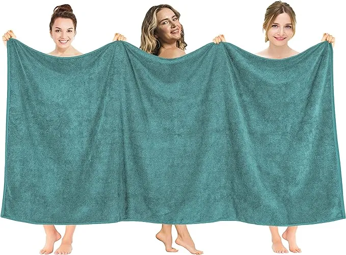 American Soft Linen Oversized Bath Sheet 40x80 Extra Large for Bathroom, 100% Cotton Turkish Jumbo Bathsheet Towels for Adults, Teal Bath Sheet