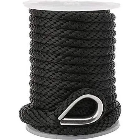 Solid Braid MFP Rope Black on Spool Boat Anchor Utility Made in USA (3/8" x 100', Black)