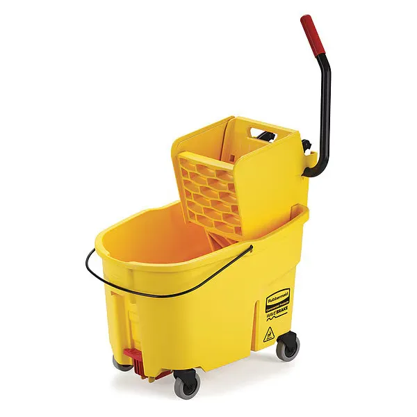 Rubbermaid WaveBrake 44 qt Bucket/Side Press Wringer, Yellow (RCPFG618688YEL)