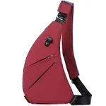 Qidelong Sling Bag - Slim Crossbody Shoulder Backpack Anti-Theft Wine Red 