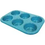 casaWare Toaster Oven 6 Cup Muffin Pan NonStick Ceramic Coated (Blue Granite)