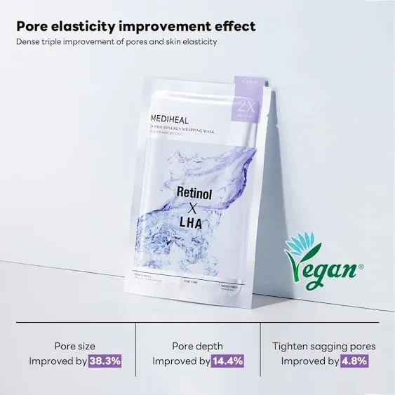 Mediheal Derma Synergy Wrapping Mask for Pore Elasticity (10 Packs) - Pore Spot & Improved Skin Balance with Retinol, LHA