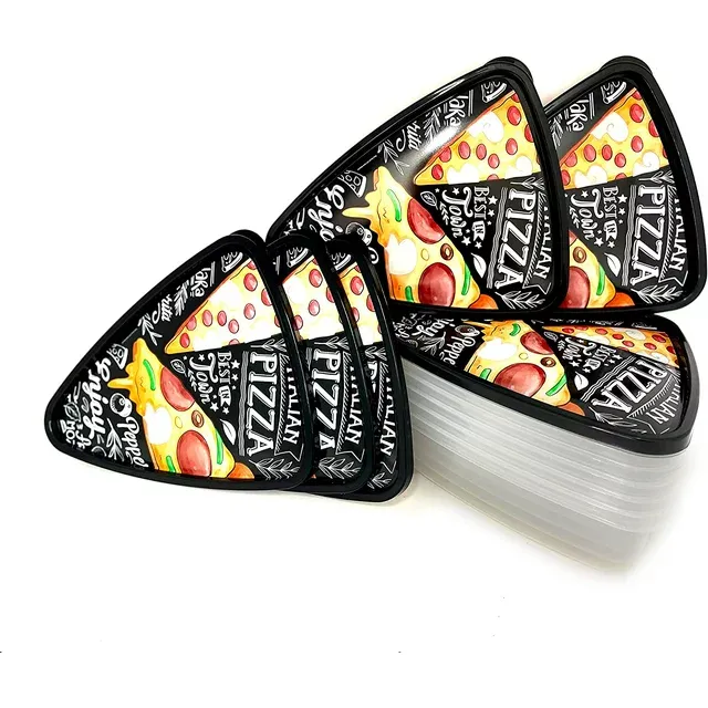 Pizza Slice Container Storage with Lids. Tray, Holder and Saver. Plastic Packs to go. The Best Idea to Serve Pizza to Your Kids. 4 pcs.