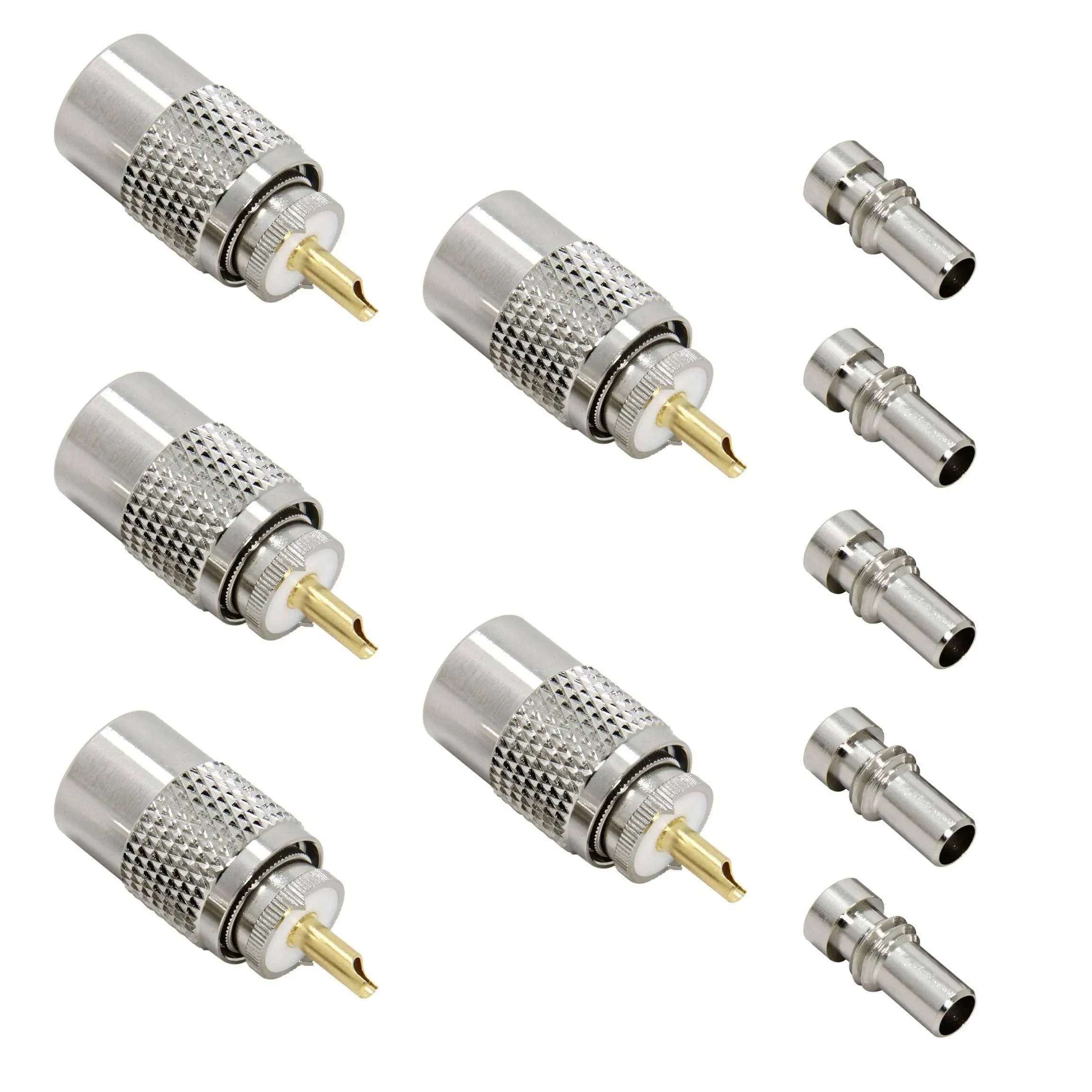 PL 259 Connectors, 5-Pack PL-259 UHF Male Solder Connector Plug with Reducer, Te