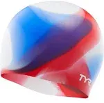 TYR Graphic Junior(10+) New Tie-Dye Silicone Swim Cap Red/White/Blue NWT