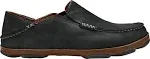 OluKai Moloa Men's Leather Slip On Shoes, Waxed Nubuck Leather & Soft Moisture-Wicking Lining, Drop-in Heel & All Weather Rubber Soles, Black/Toffee, 11