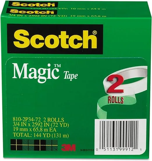 Scotch Magic Tape 3/4" x 2592" 3" Core 2/Pack