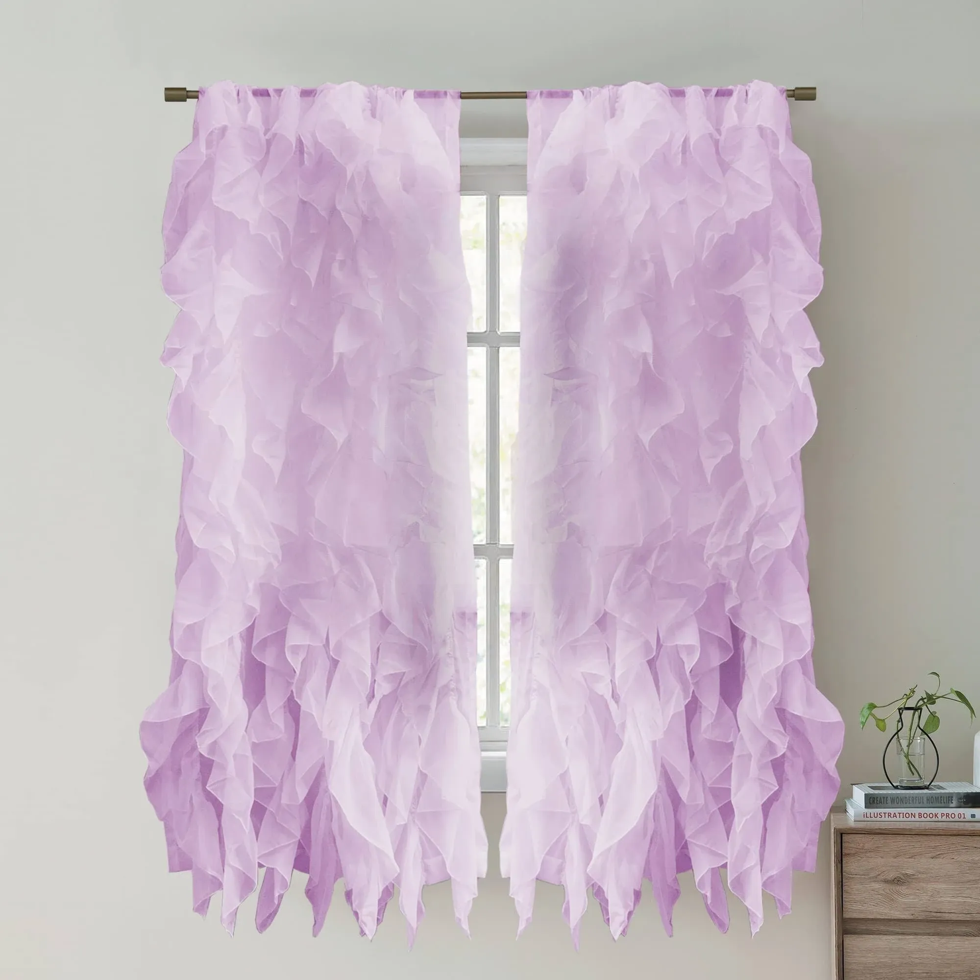 Sweet Home Collection Sheer Voile Vertical Ruffled Window Curtain Panel 50 inch x ...