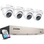 ZOSI 4CH Full True 1080p HD-TVI DVR Recorder HDMI with 4X 1980TVL Indoor Outdoor Surveillance Security Dome Camera System 1TB Ha