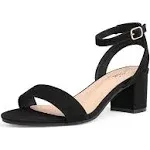 Dream Pairs Women's Open Toe Ankle Strap Low Block Chunky Heels Sandals Party Dress Pumps Shoes Carnival Black/Suede Size 5