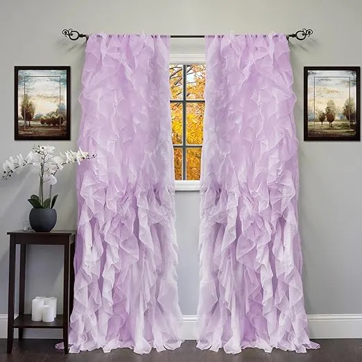 Sweet Home Collection Sheer Voile Vertical Ruffled Window Curtain Panel 50 inch x ...