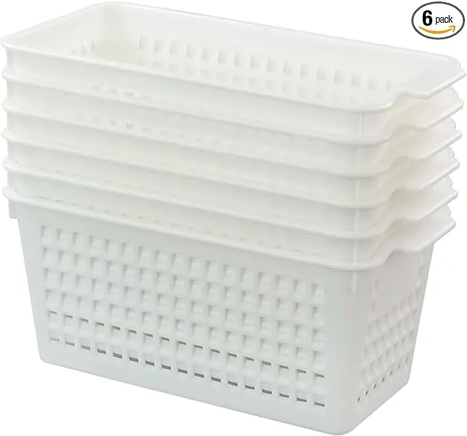 6-Pack Plastic Office Desktop Trays Basket Storage White F