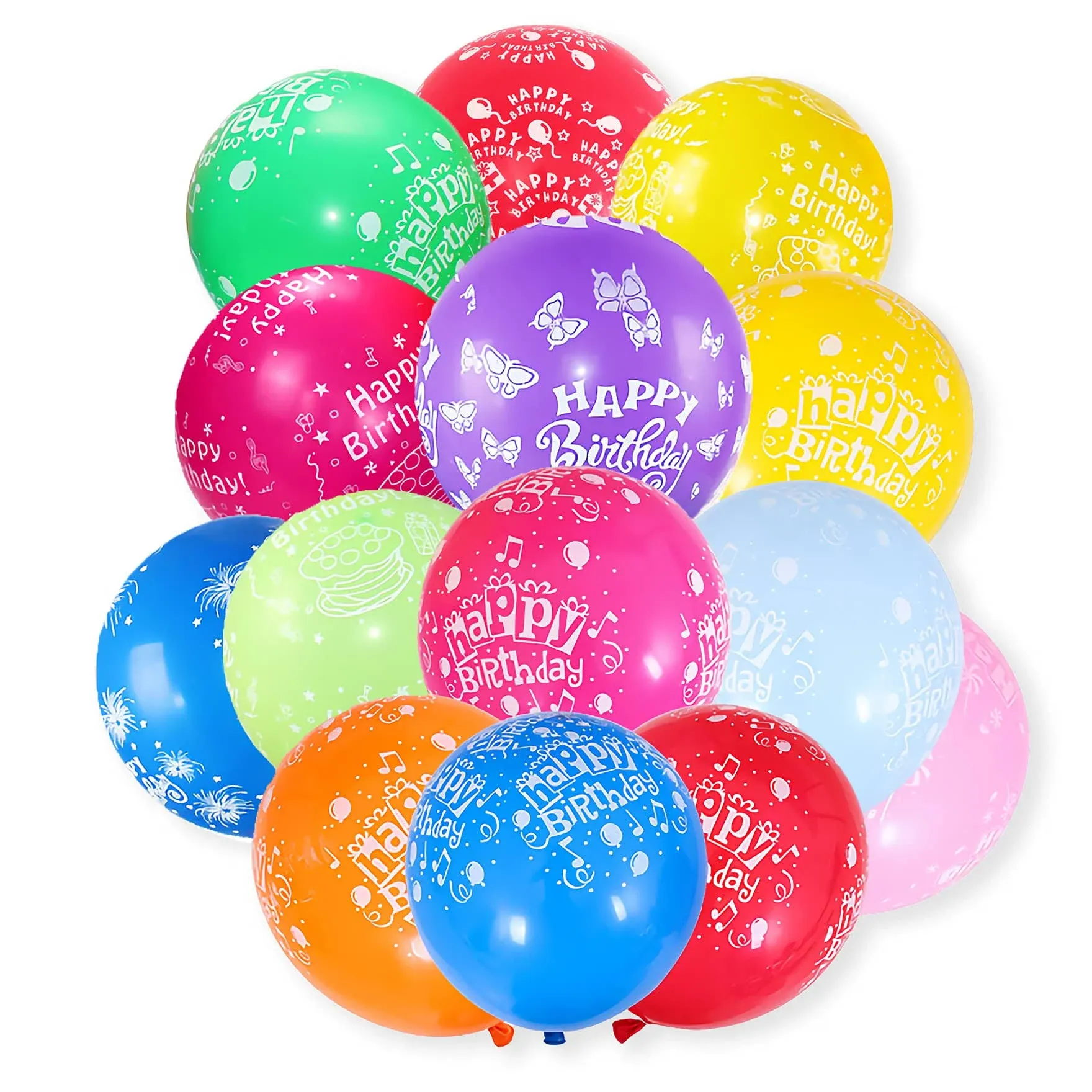 100 Pcs 12 Inch Printed Happy Birthday Colorful Latex Balloons