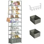 OYREL Narrow Shoe Rack, Save Space Slim Shoe Rack for Closet, Entryway, Sturdy Shoe Shelf Shoe Tower, Size: 10 Tier, Gray