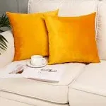 MZPSO Velvet Super Soft Solid Decorative Square Throw Pillows Covers 18 x 18 Inch Set Cushion Case for Sofa Bedroom Car 45 x 45 cm Pack of 2, Orange Yellow