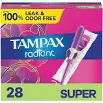 Tampax Radiant Tampons, Super, Unscented - 28 tampons