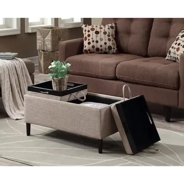 Convenience Concepts Designs4Comfort Magnolia Storage Ottoman with Reversible Trays, Tan Fabric