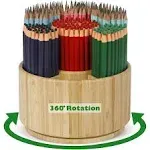 Bamboo Rotating Pencil Holder for Desk - Pen Holder Desk Organizer with 7 Compartments, Office Supplies Desktop Storage Caddy for Colored Pencils, Markers, Crayon, Comestics and Cutlery etc.