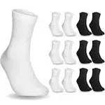 Special Essentials 12 Pairs Cotton Diabetic Ankle Socks - Non-Binding with Extra Wide Top for Men and Women White and Black 13-15