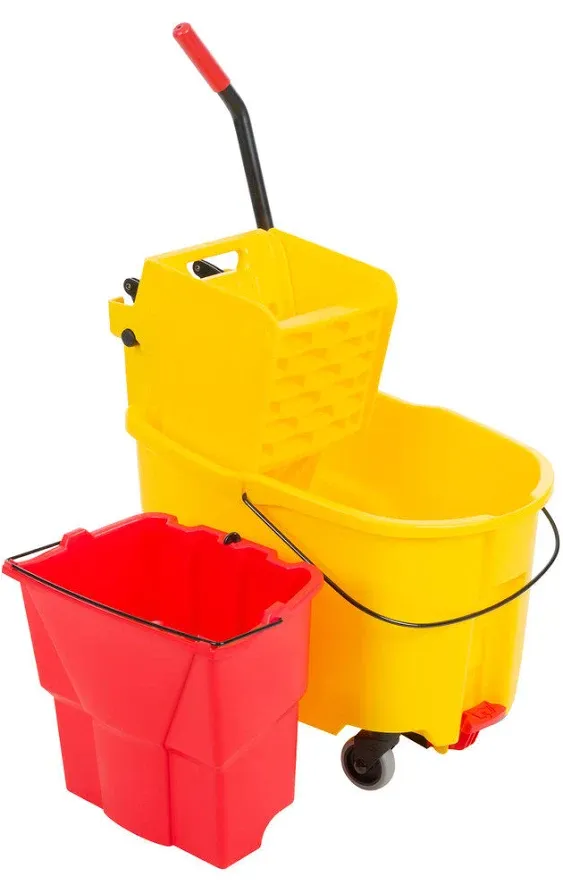 Rubbermaid WaveBrake&#xAE; 44 Qt. Yellow Mop Bucket with Side Press Wringer and Red Dirty Water Bucket