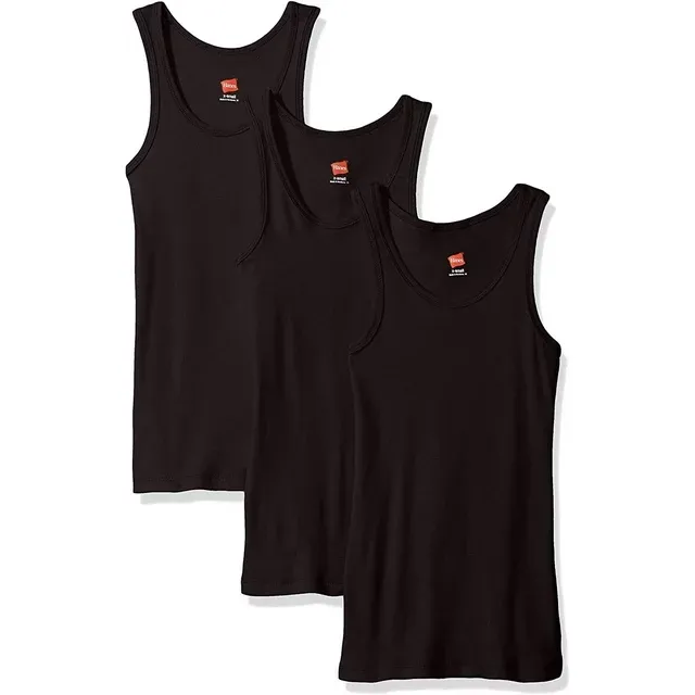 Hanes Men's Tall Man Ribbed Tank Top (Pack of three), Black, X-Large, Size: XL