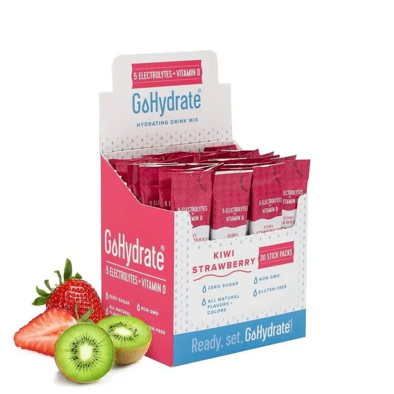 GoHydrate Electrolyte Drink Mix - A Naturally Flavored, Sugar Free, Hydration Powder (kiwi Strawberry, 30 Count (Pack of 1))