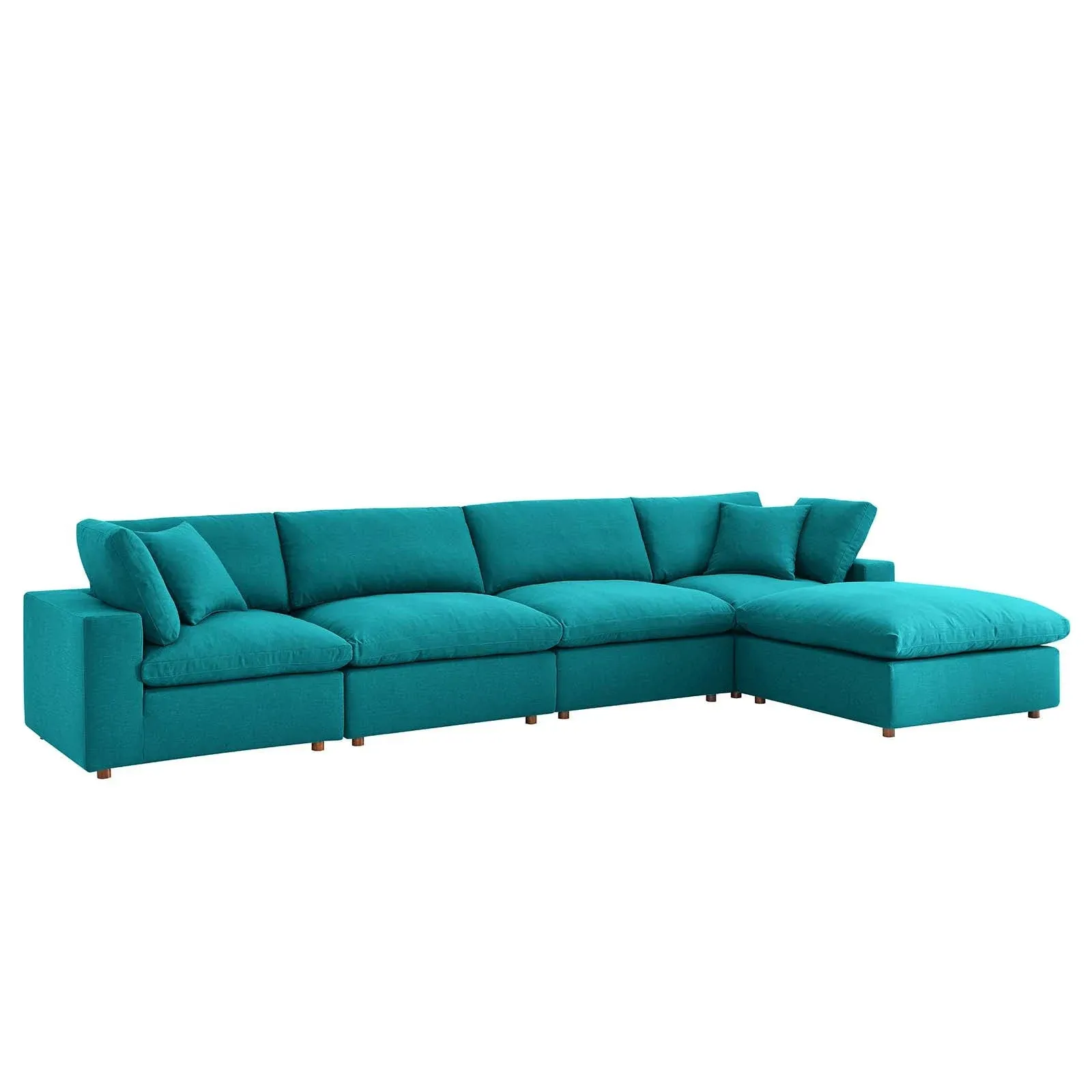 Modway Commix Down Filled Overstuffed 5 Piece Sectional Sofa Set Teal