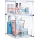 STORi Audrey Stackable Clear Bin Plastic Organizer Drawers | 2 Piece Set | Organize Cosmetics and Beauty Supplies on a Vanity | Made in USA