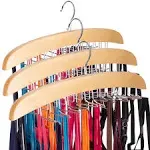 3 Pack Tank Top Hanger, Bra Hanger, Tie and Belt Hanger with Natural Wood, 24 Space Saving, 360° Rotating, Foldable Metal Hooks, Closet Organizer and Storage Rack for Tank Tops/Bras/Ties/Belt