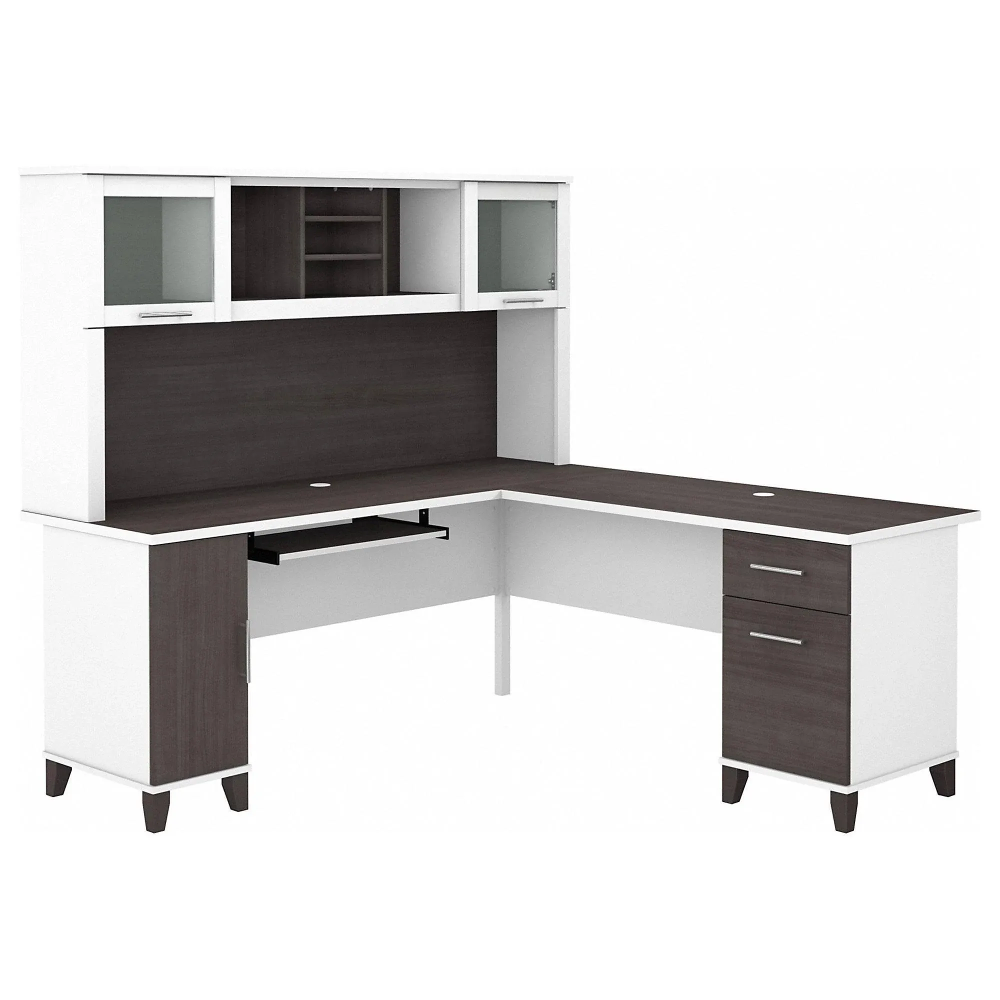 Bush Furniture Somerset 72-inch L-Shaped Desk with Hutch, Storm Gray/White (SET001SGWH)