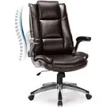 COLAMY Leather Executive Office Chair High Back Home Computer Desk Chair with Padded Flip-up Arms