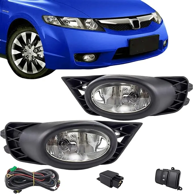 Bona Fog Lights Compatible with Honda Civic Sedan 2009 2010 2011, Real Glass ...