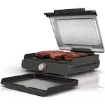 Ninja GR101 Sizzle Smokeless Indoor Grill &amp; Griddle, 14'' Interchangeable Nonstick Grill and Griddle Plates, Dishwasher-Safe Removable Mesh Lid, 500F Max Heat, Even Edge-to-Edge Cookin