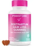 Pink Stork Postpartum Hair Loss Gummies - Biotin with Vitamin E, Pantothenic Acid, B6 & B12 for Beautiful & Strong Hair, Skin, and Nails - Postpartum Essentials for New Moms - 60 Gummy Vitamins