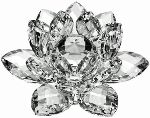 5&#034;/130mm FengShui Crystal Lotus Glass Flower Paperweight Home Office Decoration 