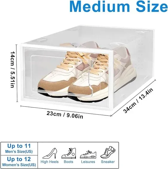 Clear Shoe Organizer Boxes, 12 Pack Plastic Stackable Shoe Boxes Multifunctional Shoe Storage for Closet Organizers and Storage for Men and Women (Medium)