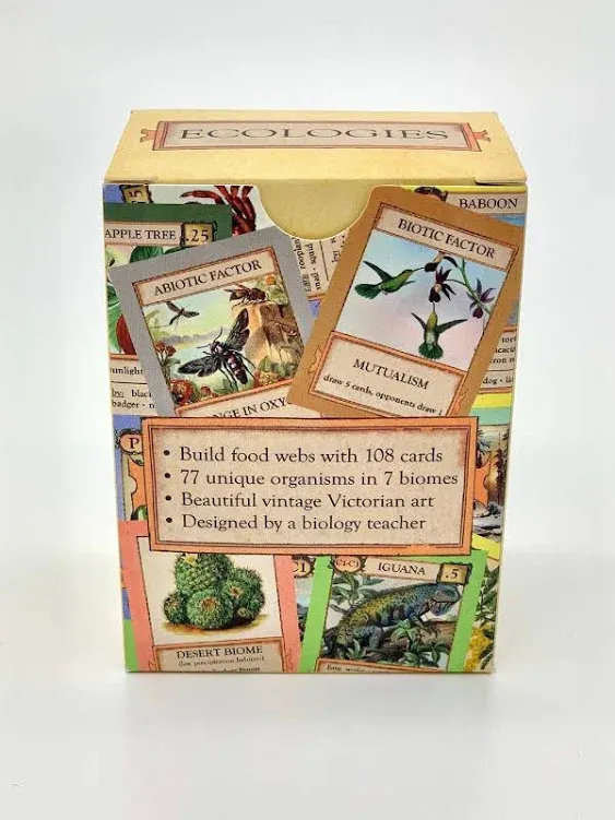 Ecologies Card Game - Gameplay Inspired by Nature - Use Science to Build Food Webs in Seven Unique Biomes - Beautiful Vintage Art