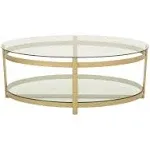 Bell Modern Tempered Round Glass Coffee Table, Brass Finish