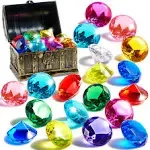 SLOOSH Diving Gems Pool Toys, 16 Big Colorful Diamond with Pirate Treasure Chest, Swim Dive Toy for Kids Underwater Gems