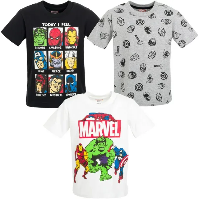 Marvel Avengers Spider-Man Iron Man Thor Big Boys 3 Pack T-Shirts Toddler to Big Kid